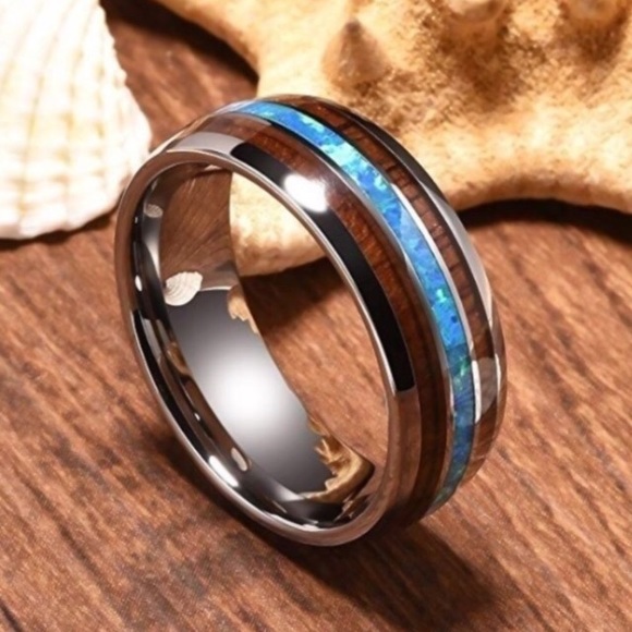 Men 8MM wide tungsten koa Hawaiian Wood ring 9 - Picture 5 of 7